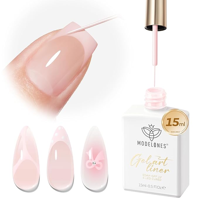 modelones Pink French Tip Liner Gel Polish, 15 ML Light Baby Blush Pastel Color Soft Pale Paint Swirl Nail Art with Fine Line Brush Soak Off U V DIY Home Salon Professional Manicure Gift for Women