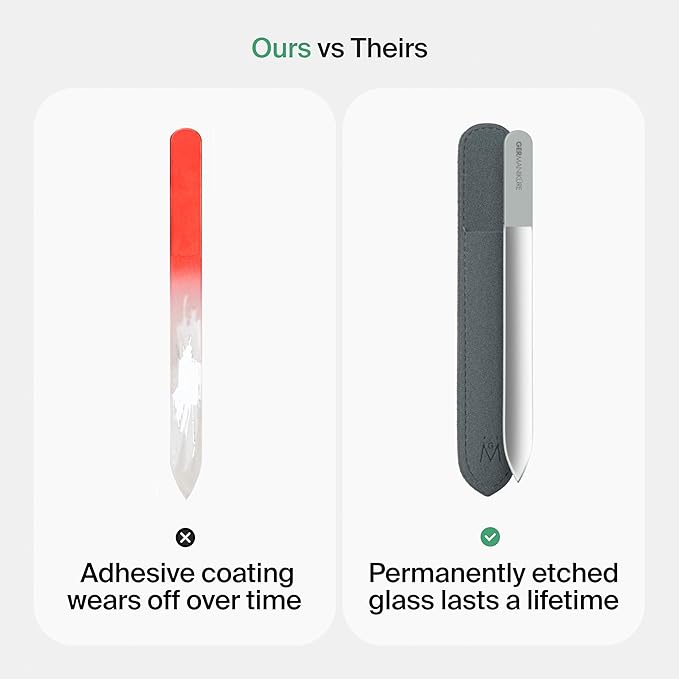GERMANIKURE Glass Nail File in Suede Sleeve - Books and Coffee - Professional Crystal Nail File for Natural Nails - Ideal Manicure & Pedicure Tool for Smooth, Easy Shaping - Nail Care Gift