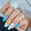 30Pcs 3D Beach Press On Nails - Starfish Shell Design, Long Almond Fake Nails for Summer Vacation