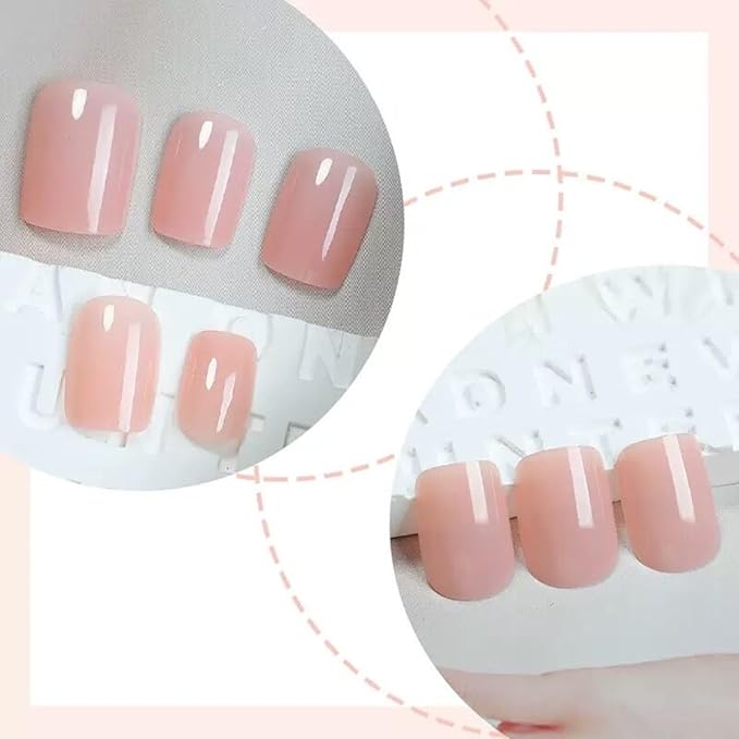 Short Press on Nails Square - Pink Fake Nails wtih Solid Color Design - Cute Acrylic Full Cover Stick on Press ons -for Women 24 Pcs