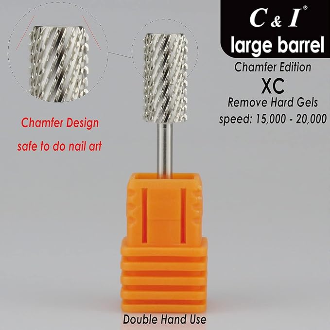 C & I Large Barrel Nail Drill Bit, Chamfer Edition, Professional E-File for Nail File Machine, Designed to Remove Nail Gels, Acrylics, and other nail color covers 3/32” (Extra Coarse - XC)