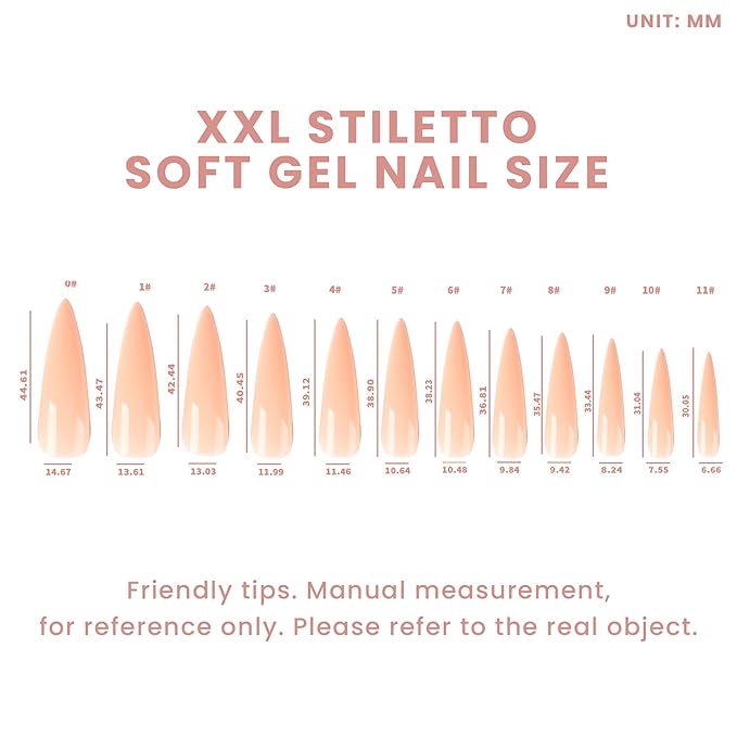 Allkem Soft Gel Nail Tips - 360 pcs XXL Stiletto Nail Extensions Kit - 12 Sizes Extra Extra Long Full Cover Nails - Nude (360 Pieces)