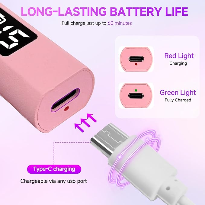 Handheld UV Light for Gel Nails with Stand, Mini Nail Lamp with LCD Display 3-Timer Modes Portable Cordless Rechargeable USB Small Nail Dryer for Fast Curing Home DIY Manicure Nail Art