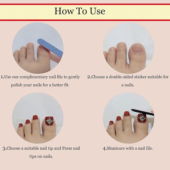 60Pcs White French Tip Press on Nails & Press on Toenails Set, Square Press on Nails Medium Fake Nails French False Toenails Full Cover Stick on Nails for Women Manicure Kit