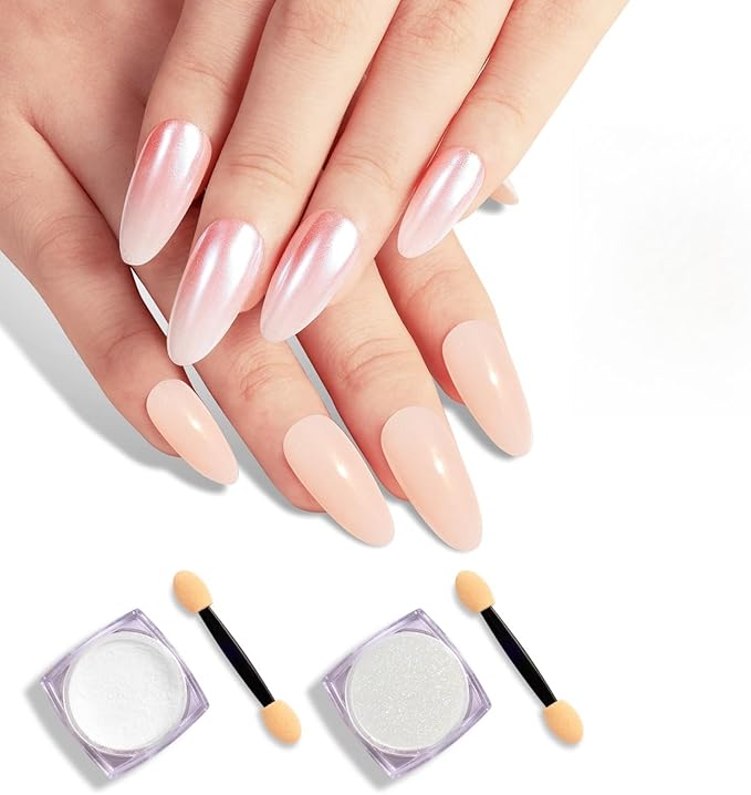MelodySusie 2Pcs Chrome Nail Powder for Gel Nails, Pearl Powder Mirror Effect Pigment Pearlescent Mermaid Pigment Pearl Glitter for Home DIY Salon Use