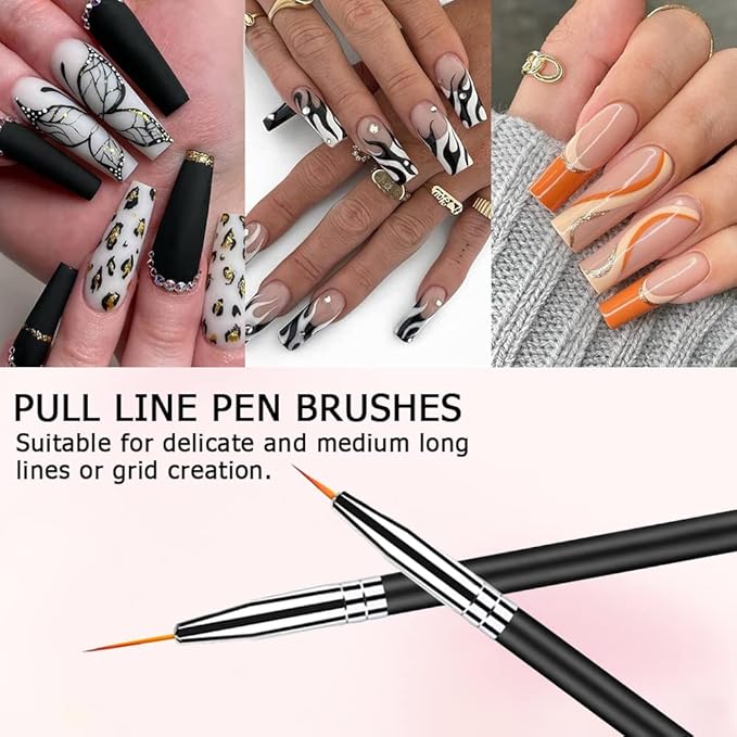 Lofuanna Nail Art Brush Set,6pcs Double Ended Fine Nail Liner Brush Dotting Pen Painting Tools with Nail Extension Gel Brush, Builder Gel Brush, Nail Art Liner Brush, Nail Dotting Pen for DIY Manicure