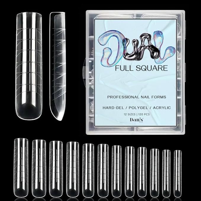 Dan's SQUARE Dual Nail Forms | Structure for Poly Nail Gel Full Cover Nail Molds, 12 Sizes for Solid Nail Gel Glue, Nail Art Design (Salon & DIY) (Square)