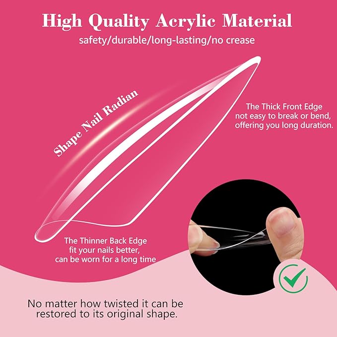 504PCS 3XL Stiletto Nail Tips, Full Cover Clear Nail Tips for Acrylic Nails Professional, 12 Sizes Tapered Square Acrylic Press On Nail Tips for Nail Salons Home DIY