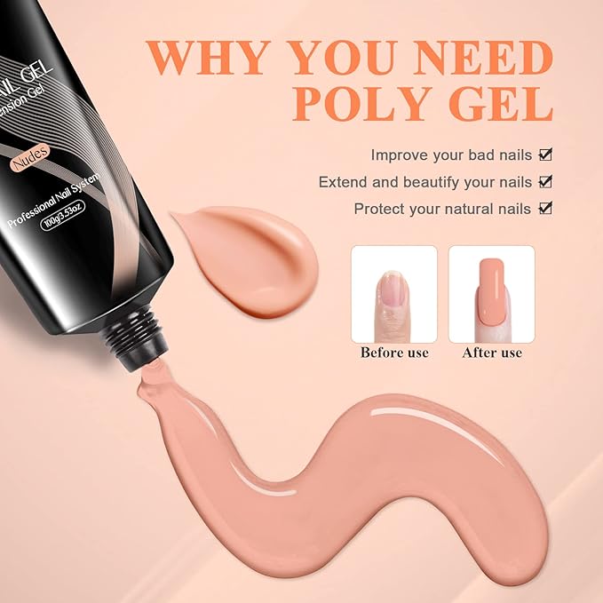 SAVILAND 100ML Poly Nail Extension Gel: Larger Capacity Poly Gel at-Home Easiest Hard Nails Gel Nudes for Starter Long-Lasting Poly Nail Gel Beginner No Lifting Super Durable Gift for Girls