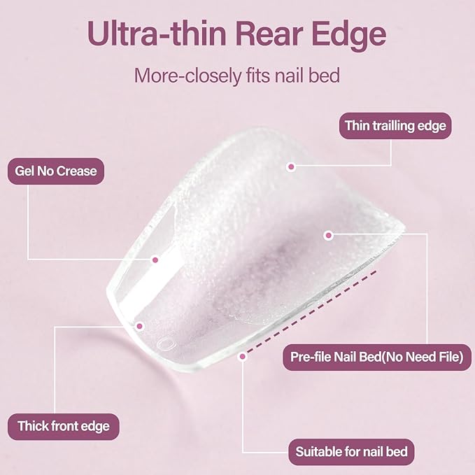 Misssix Extra Short Coffin Gel x Nail Tips Kit, 216Pcs Pre Etched Clear Fake Nails, Full Cover False Nail Gel Glue and Portable Mini U V Nail Lamp for Women 12 Sizes
