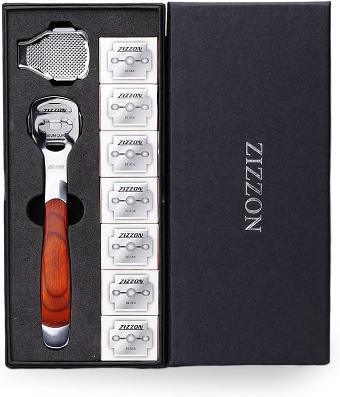 ZIZZON Foot Care Pedicure Callus Shaver Hard Skin Remover Wood Handle 70 Blades