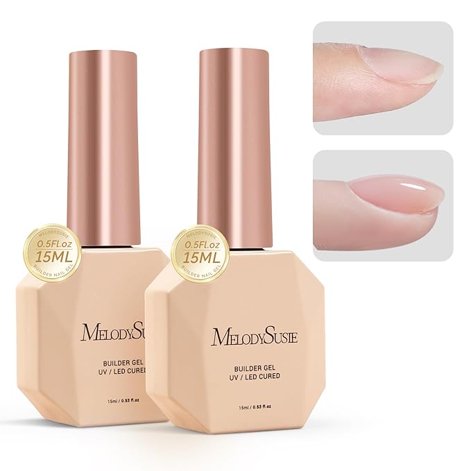 MelodySusie 2PCS 15ML Clear Builder Nail Base Gel for Nails Thickening,Soak Off UV Extension Gel,Rhinestone Nail Glue in a Bottle for Nail Art Design Gift for Women