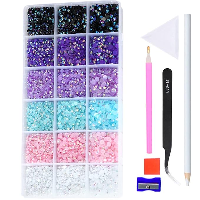 22380pcs Resin Rhinestones Set 3/4/6mm Flatback Stones Glitter Crystal Bulk for Garment Nail Art Decorations Resin Flatback Rhinestones Kit for Nail Crafts Tumbler Round Shape(FF)