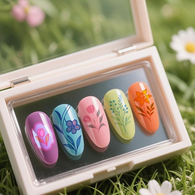 UNICRAFTALE 3Pcs Nail Stamp Plates Set Flower Stamping Plate Flower Leaves Stamp Templates Image Nail Stencils Nail Art Plates with Nail Scraper for Women DIY Nail Design Tools
