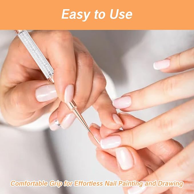 BRBASAP 5Pcs Gel Nail Brush Set Gel Nail Art Brushes with Cap Rose Gold Rhinestone Handle Liner Brush for Acrylic Hard Nails and Young Nails Professional Nail Polish Design Set for Salon DIY