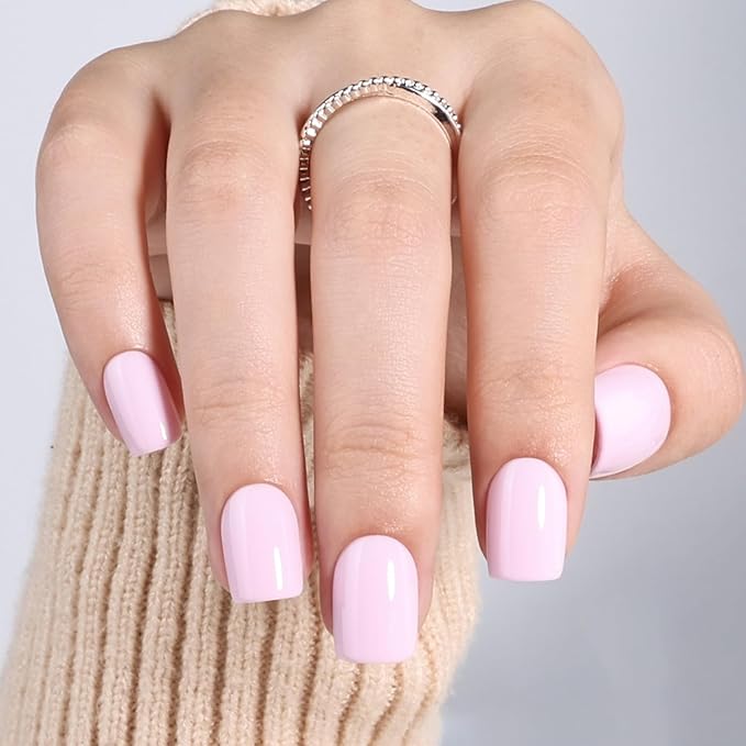 Pink Press On Nails Square - Pink Short Square Fake Nails, Press On Nails Reusable Stick On Nails in 15 Sizes, 30pcs False Nail Kit for Women & Girls (GirlyPink)