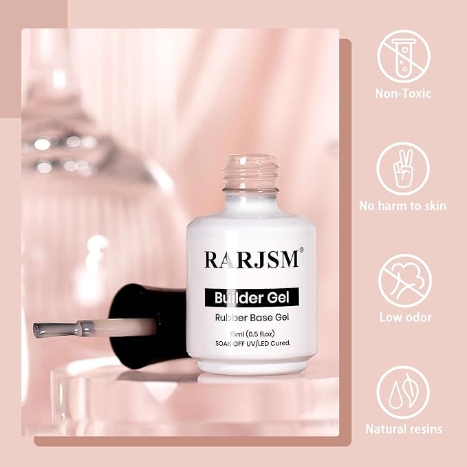 RARJSM Rubber Base Gel Nail Polish Nude Spanish Pink Skin Tone Rubber Base for Nails Natural Nude Color French Manicure Brush on Extend Gel Builder Soak Off Curing Requires 15ml Salon Home DIY Use