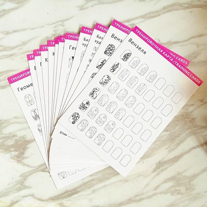 12 Sheets Blank Nail Art Training Cards,Manicure Training Cards for Beginner Lines Painting