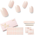 Semi Cured Gel Nail Strips - NAILOG 20 Pcs Pink Nail Stickers Extra Long Wraps with Glossy Gel Finishing for Spring Summer, Cotton Candy