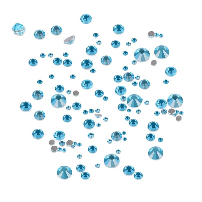 AD Beads 4300 Pieces Flat Back Nail Art Rhinestones Round Beads 6 Sizes (2-6.5mm) with Storage Organizer Box,Rhinestones Picking Pen for Nail Art Phone Decorations Crafts DIY (Aquamarine)