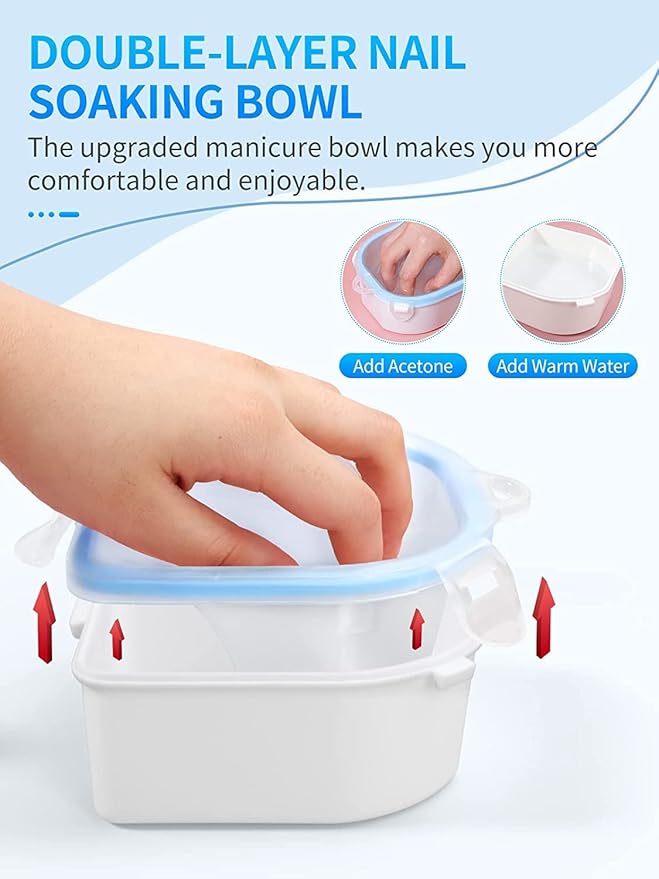 Nail Soaking Bowl, Soak Off Gel Polish Dip Powder Remover Manicure Bowl with Triangle Cuticle Peeler and Stainless Steel Cuticle Pusher Nail Art Tool (Blue-3PCS Set)