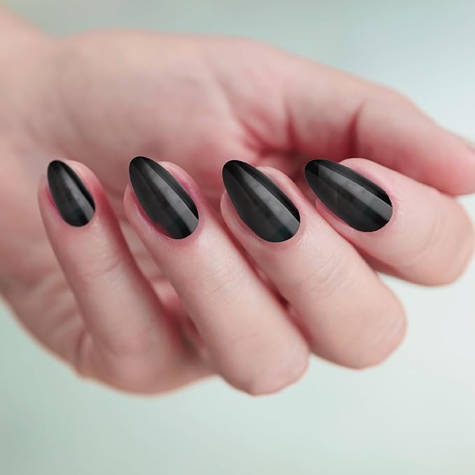 GoldFinger False Nails Kit, Black Fake Nails, Ready to Wear Gel & Manicure Stick included, Medium Almond Shape, Long-Lasting Hottest Trend Glue on Nails, Convenient & Easy to Apply (Pitch Black)
