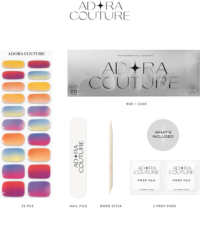 Semi Cured Gel Nail Strips with 20 Pieces - UV Gel Stickers, Manicure Kit, Easy Application Wraps Includes Prep Pads, Nail File, Wooden Stick - UV Light Required (Aurora Scales)