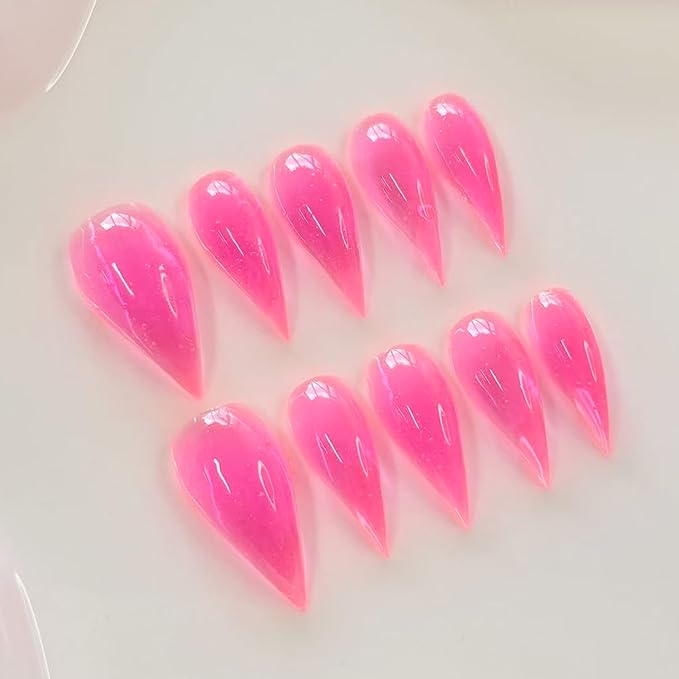 Handmade Almond Press on Nails Curved Short Eagle Claw False Nails Pink Nail Press ons Muti-Layer Gel Luxury Dragon Claw Handmade Nail Cute False Nails for Women (Size S)