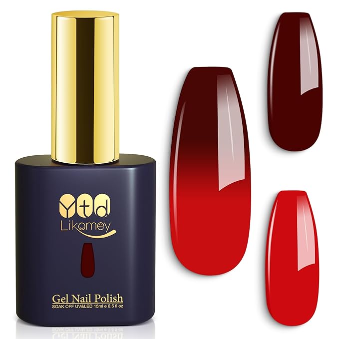 YTD Likomey Color Changing Gel Nail Polish,15ml Red To Brown Mood Temperature Change Colors Ombre Thermal Salon Home Nail Art Manicur Fall Winter UV Color Varnish,WB14