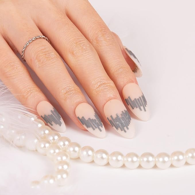 LOVFUL Press on Nails Rhythm Field | Handmade with Full Covered Crystals | Reusable Fake Nails | Almond Regular 1.0 in | H288-L