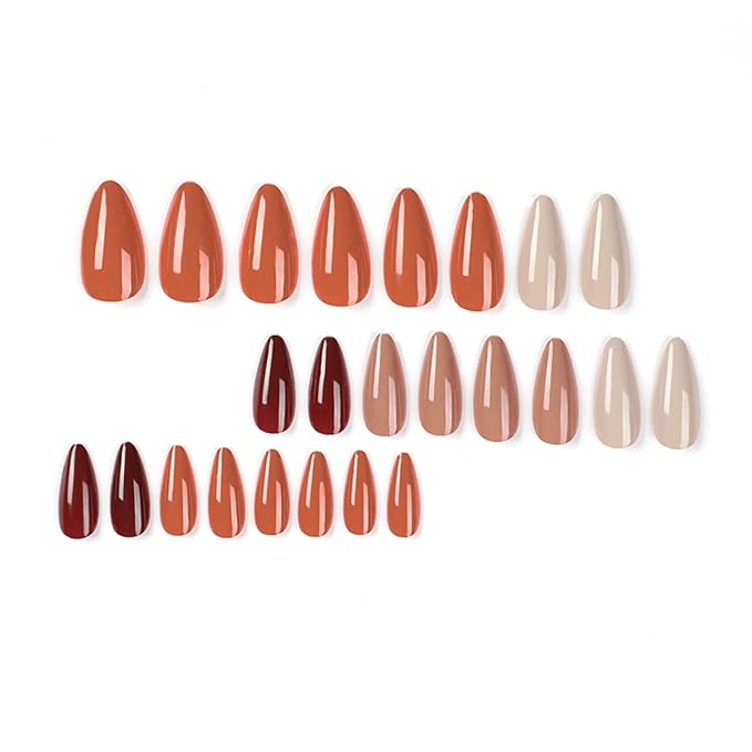 Press On Nails - Autumn Leaf | Assorted Red Design Nails, Medium Almond Nails with Design for Women and Girls, 24 Pcs Reusable Red Fake Nails