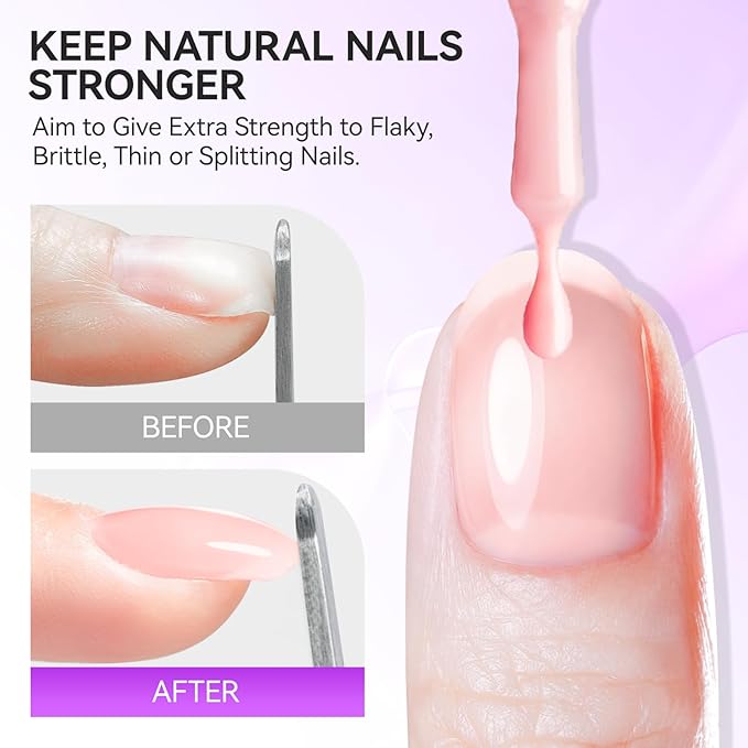 Gelike EC Gel Nail Glue & Strengthener: Nude Color 6-in-1 Nail Adhesive for Repair - Strengthening & Protein Repair - Perfect for Home & Salon Use - UV Needed
