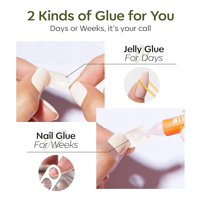 Modelones Moss Green Press on Nails, Short Square Fake Nails, Reusable Nail Kit with Nail Glue Adhesive Tabs Mini Nail File, Spring Nails Press Ons 32Pcs16 Sizes, Women Girl Gift