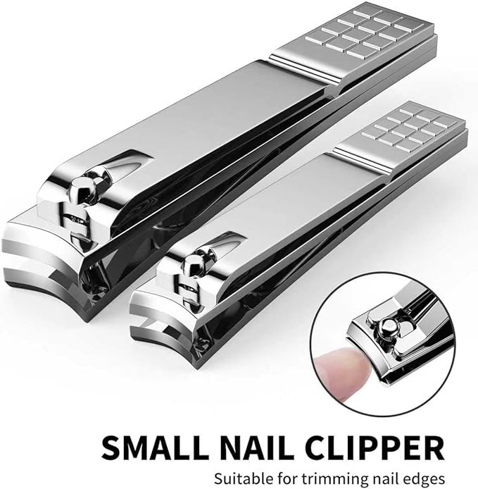 Nail Clippers Set - Toenail Clippers & Fingernail Clipper Combo, Dual-Size Stainless Steel Nail Cutters for Home/Travel, Anti-Slip Grip, Ingrown Nail Care Tool