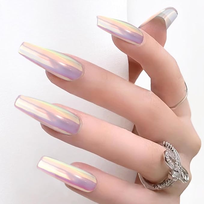 Unicorn Chrome Nail Powder 1g Mermaid Aurora Metallic Mirror Effect Pearl Glitter Pigment for Nails, White Iridescent Nail Chrome Powder for Gel Nails Polish Design with Tool
