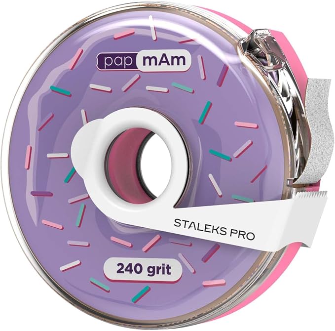 Staleks Pro Disposable White Abrasive Tape papmAm Expert – 240 Grit – 7m Roll in Plastic Case – Glueless Replaceable Abrasive – Professional Nail Polishing – Manicure & Pedicure
