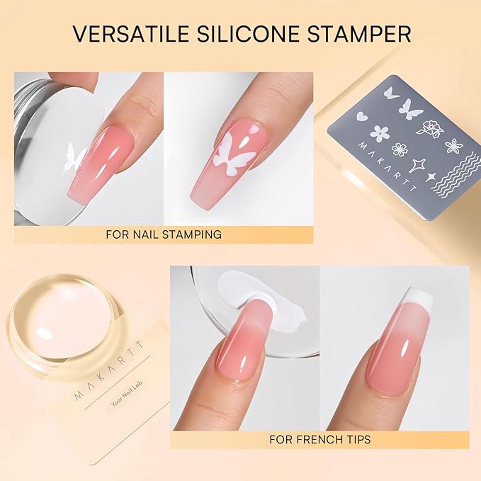 Makartt 5-in-1 Nail Art Gel: ColorPot 3 Colors Gel Nail Polish No Wipe with Nail Stamp for Stamping, French Tips, Ombre Patting, Painting & 3d Micro-Sculpting with Silicone Head for DIY Home Salon Use