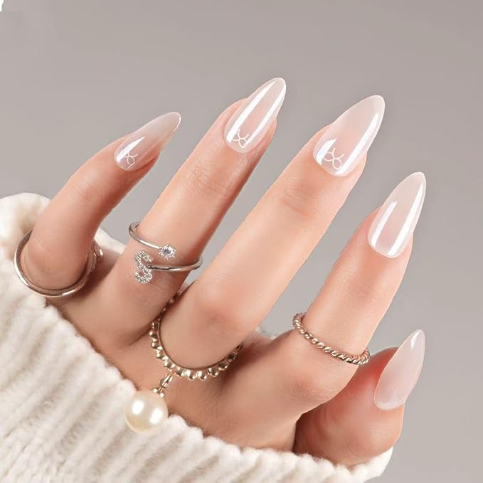 30Pcs Almond Press On Nails - Supremely Fit & Natural Soft Gel Almond Nails,15 Sizes, Reusable Fake Nails Kit with Gift Box for Women (Crown Champagne)
