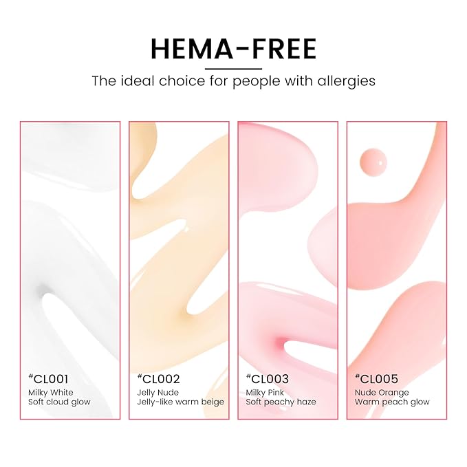 TPO and HEMA Free Gel Nail Polish Kit with U V Light - Milky White Nude Pink Orange at Home Gel Manicure Kit with Base & Top Coat Chrome Nail Powder Set - 4 Colors Nail Art Starter Gift for Women Girl