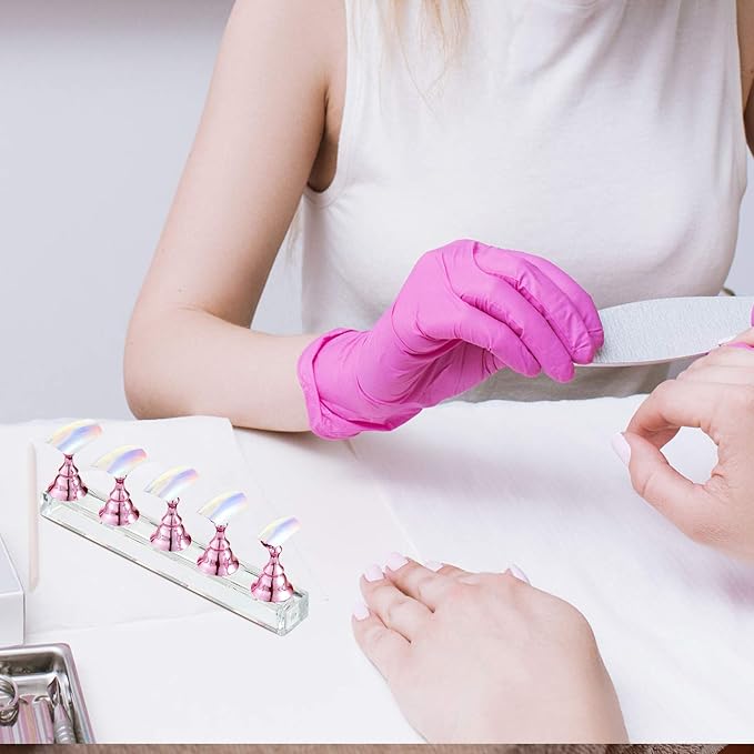 Blulu 2 Sets Nail Stand for Press on Acrylic Nails Display Practice Magnetic Fake Nail Holder for Painting Nails for False Fingernail Manicure Tool Home DIY Salon Supplies(Pink)