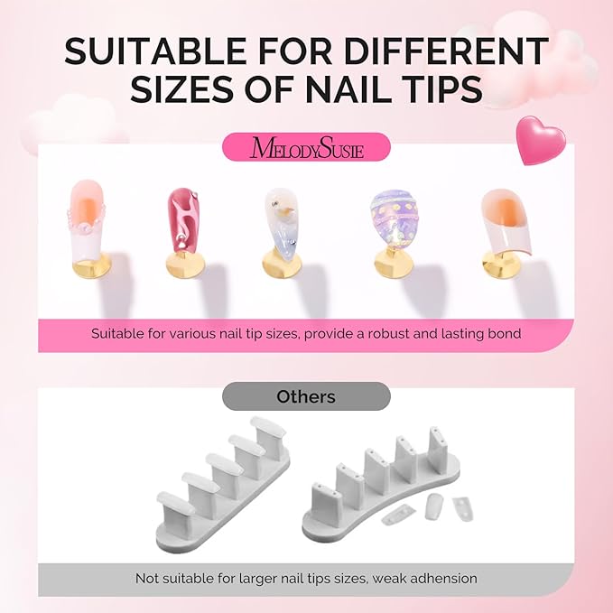 MelodySusie Nail Stand for Press Ons, Heart and Spotted Cloud Shape Magnetic Base for Painting Display Holder and Reusable Double-Sided Tape for Home DIY Salon Supplies