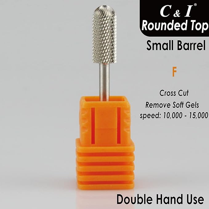 C & I Small Barrel Rounded Top Nail Drill Bit with Teeth on the Top, Professional Electric File for Manicure Drill Machine, Remove Nail Gels 3/32” (Fine -F)