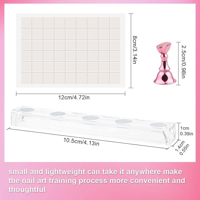 Nail Stands Acrylic Nail Art,Press on Nail Stand Magnetic Nail Tips Practice Holder 54 Pcs Reusable Adhesive Putty for DIY Painting(Pink