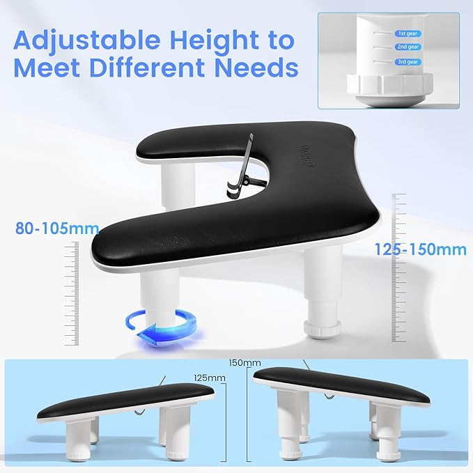 Arm Rest for Nails Tech: 3rd Generation Manicure Nail Arm Rest with Rotating Phone Stand, U-Shaped Height Adjustable Hand Rest Pillow for Acrylic Nails Black