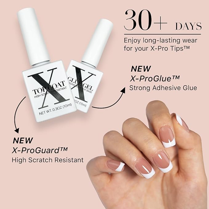 SXC Cosmetics French Tip Press On Nails Brown Series, XS Square X-Pro Tips Starter Kit