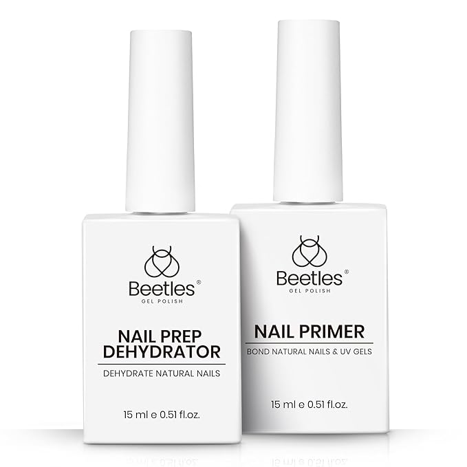 Beetles Nail Dehydrator and Primer Acid Free and Hema-Free Natural Prep Dehydrate and Bond Primer Fast Dry Nail Supplies 15ml 2Pcs Professional Salons Set