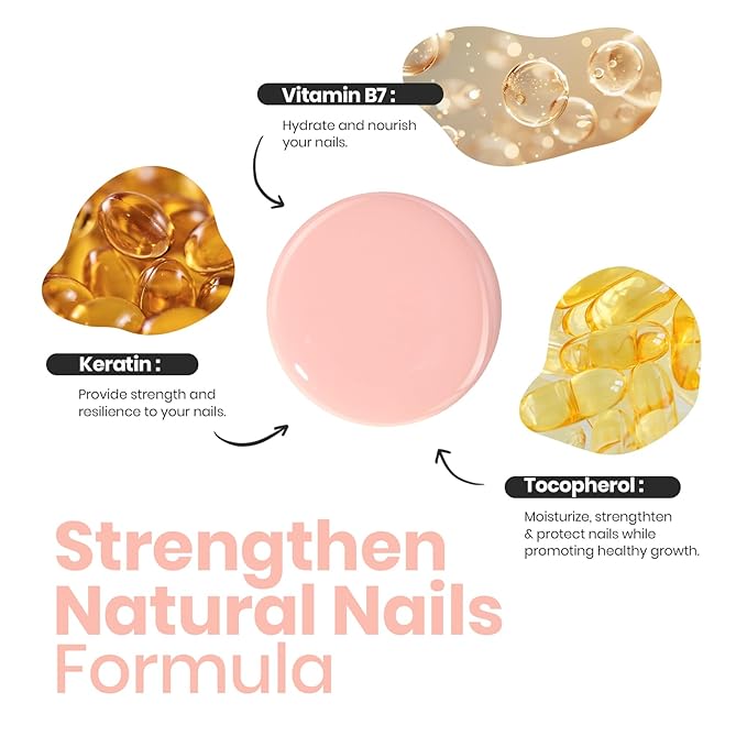 Beetles Nail Polish Bubble Bliss, 2 in 1 Nail Strengthener Polish Growth Nail Ridge Filler Base Coat Nail Repair for Damaged Thin Nails Natural Nails Bubbly Bliss Nude Pink 15ML