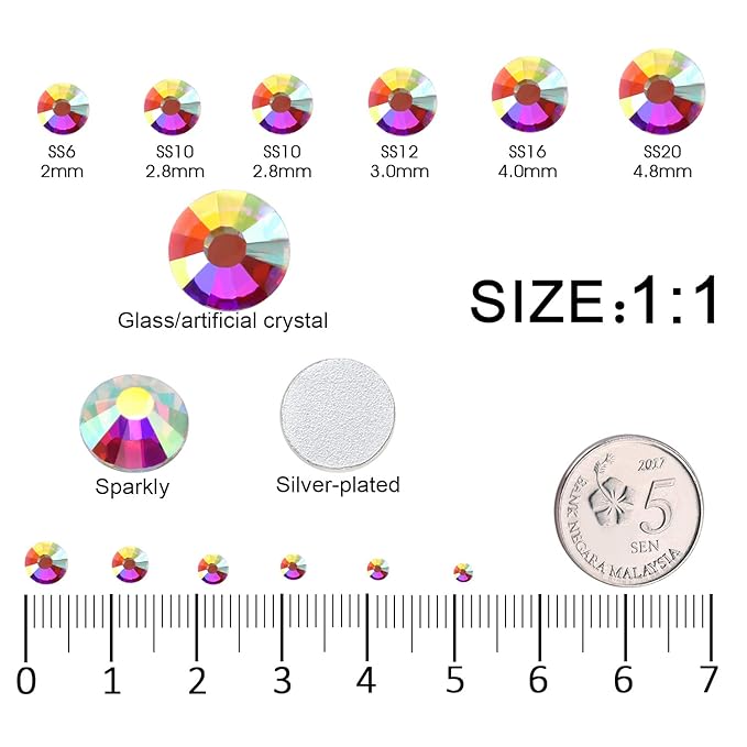 Black and Crytstal AB Rhinestones Set for Nails,Makeup,Phone Case,Book,Crafts,DIY(SS6-SS20)(2-4.8MM)