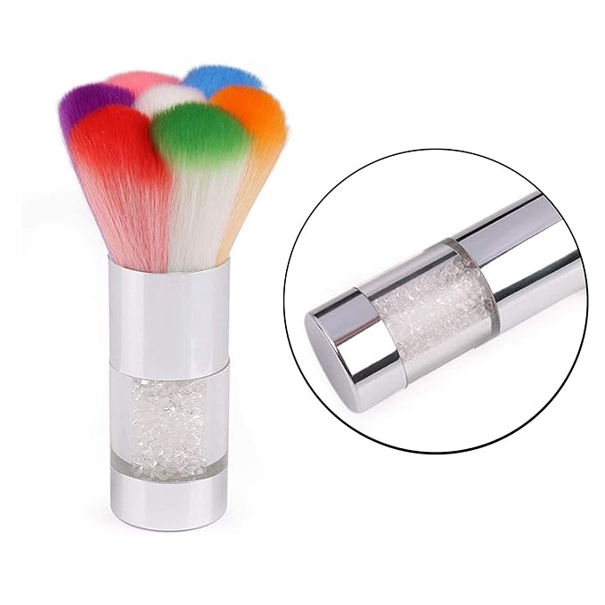 YOTOZU Colorful Fingernail Nail Art Dust Brush Rhinestones Remover Powder Brush Cleaner For Acrylic&UV Nail Gel Powder Nail Art Dust Remover Brush,Silver