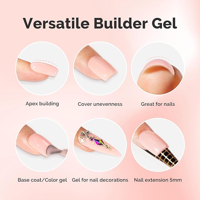MelodySusie Builder Nail Base Gel Nude Builder Gel for Nails Thickening, Soak Off UV Gel,Extension Gel Rhinestone Nail Glue Gel in a Bottle for Nail Art Design Gift for Women-019